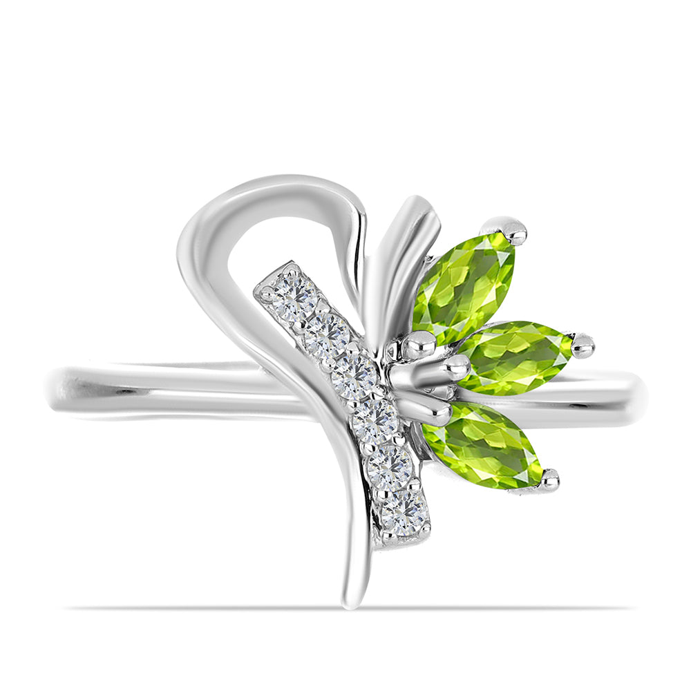 Stříbro 925/1000 - Prsten s Čchang-pajským Peridotem a Bílým Topazem - Karátové číslo: 0.55. přibližná hmotnost: 2.93 gramů 1 