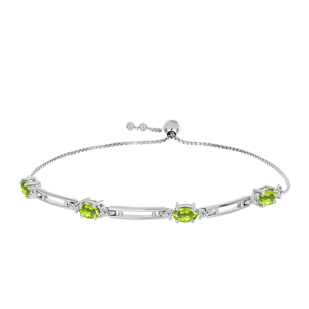 Stříbrný Náramek s Čchang-pajským Peridotem a Bílým Topazem 1 