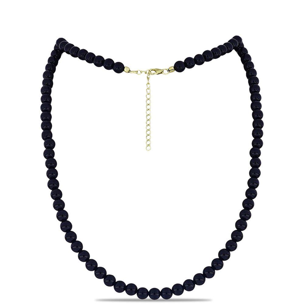 Pozlacené Stříbro 925/1000 - Náhrdelník s Černým Suwarským Onyxem - Karátové číslo: 120.58. přibližná hmotnost: 25.13 gramů 1 