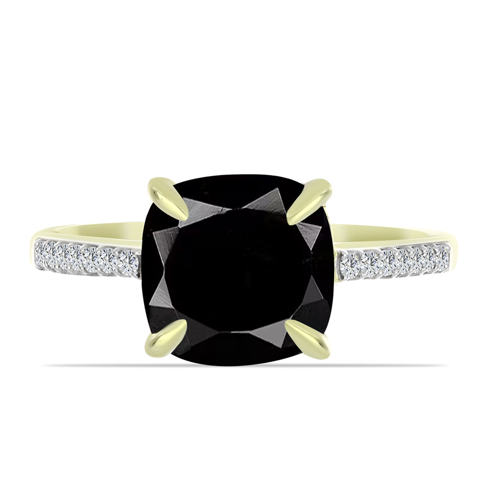 Pozlacený Stříbrný Prsten s Černým Suwarským Onyxem a Bílým Topazem 1 