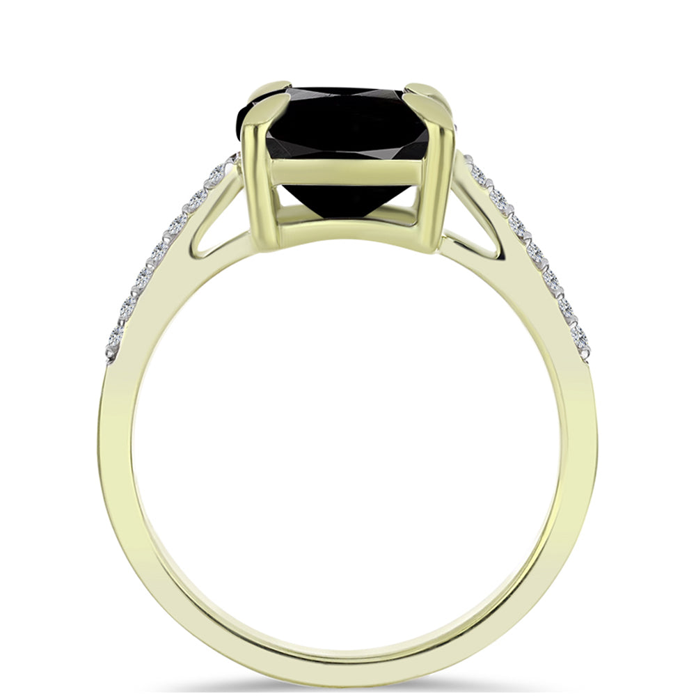 Pozlacený Stříbrný Prsten s Černým Suwarským Onyxem a Bílým Topazem 2 