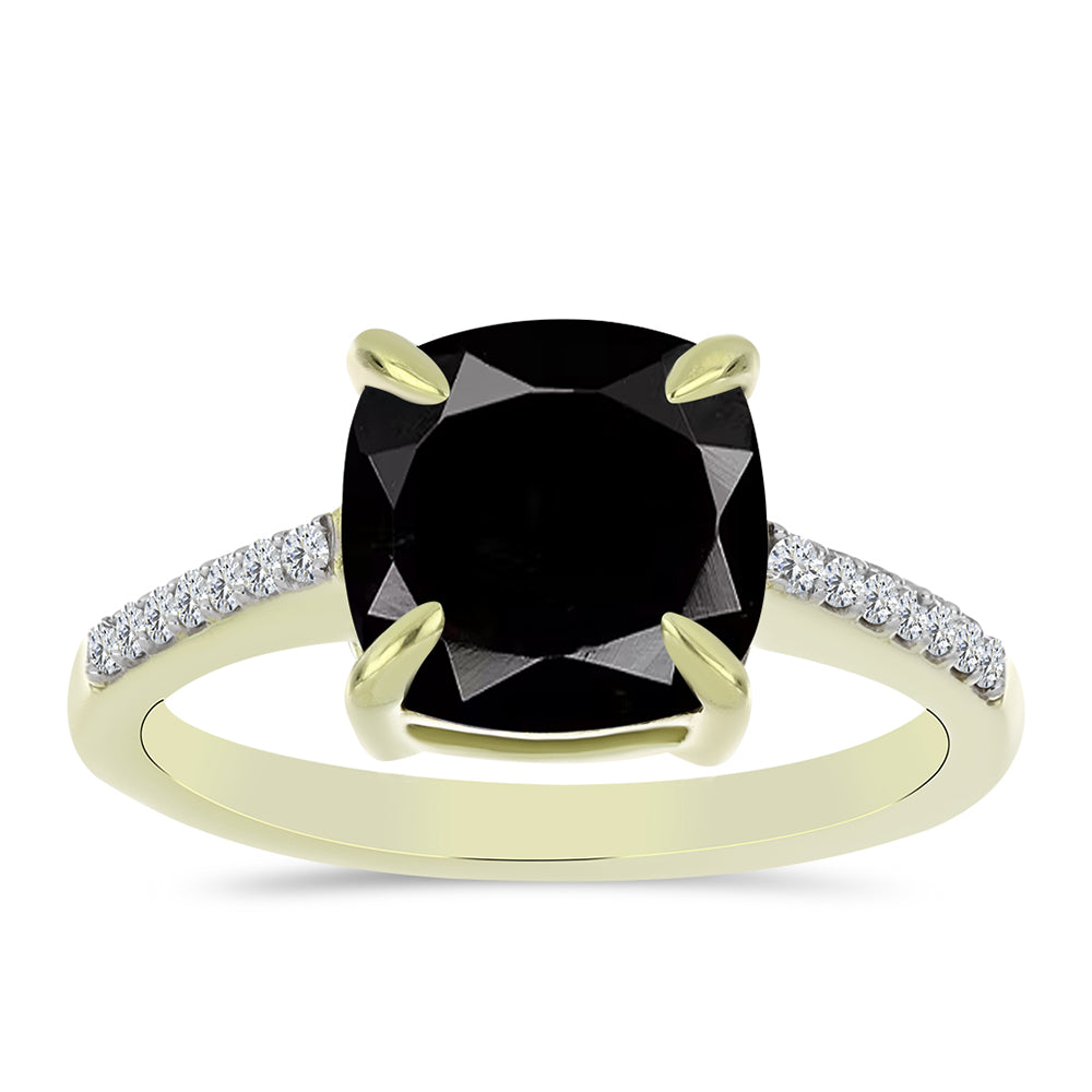 Pozlacený Stříbrný Prsten s Černým Suwarským Onyxem a Bílým Topazem