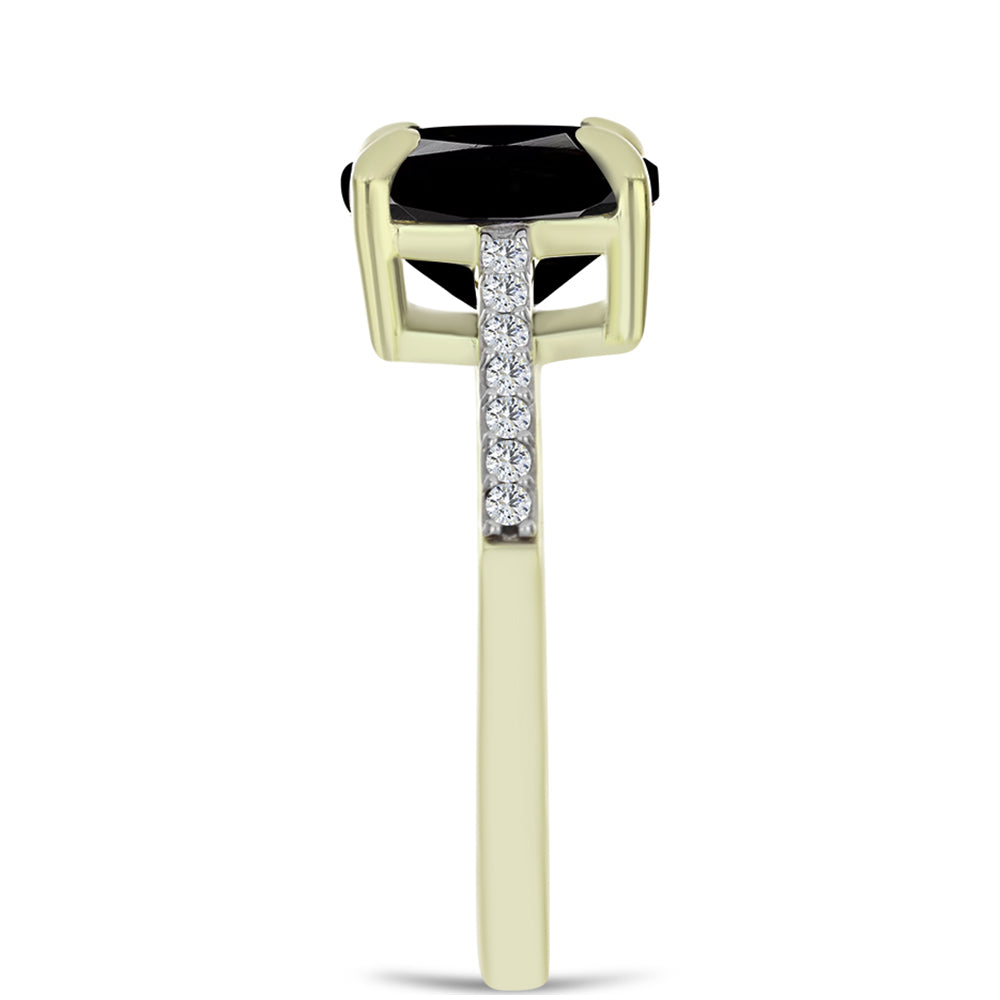 Pozlacený Stříbrný Prsten s Černým Suwarským Onyxem a Bílým Topazem 4 