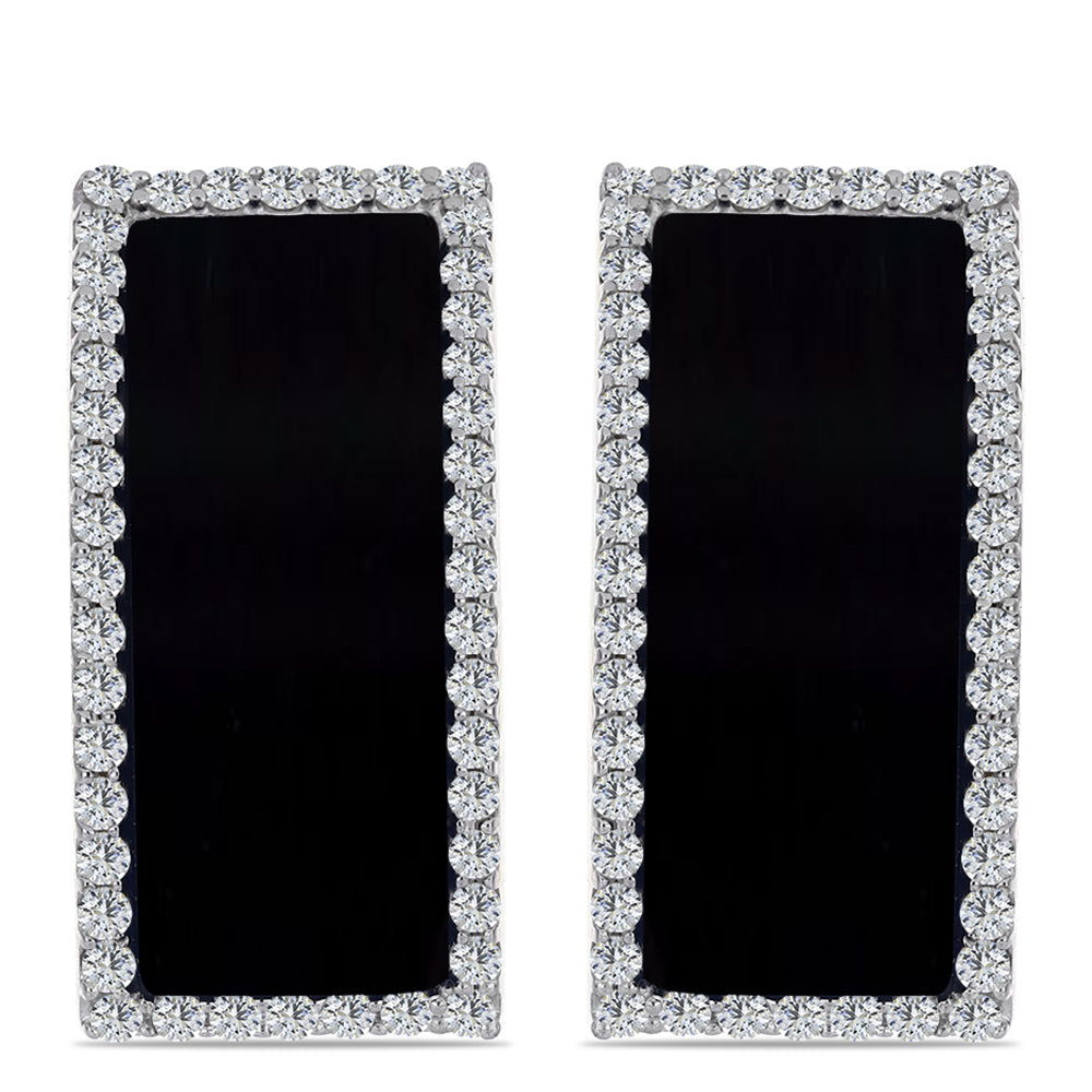 Pozlacené Stříbro 925/1000 - Náušnice s Černým Suwarským Onyxem a Bílým Topazem - Karátové číslo: 11.07. přibližná hmotnost: 10.29 gramů