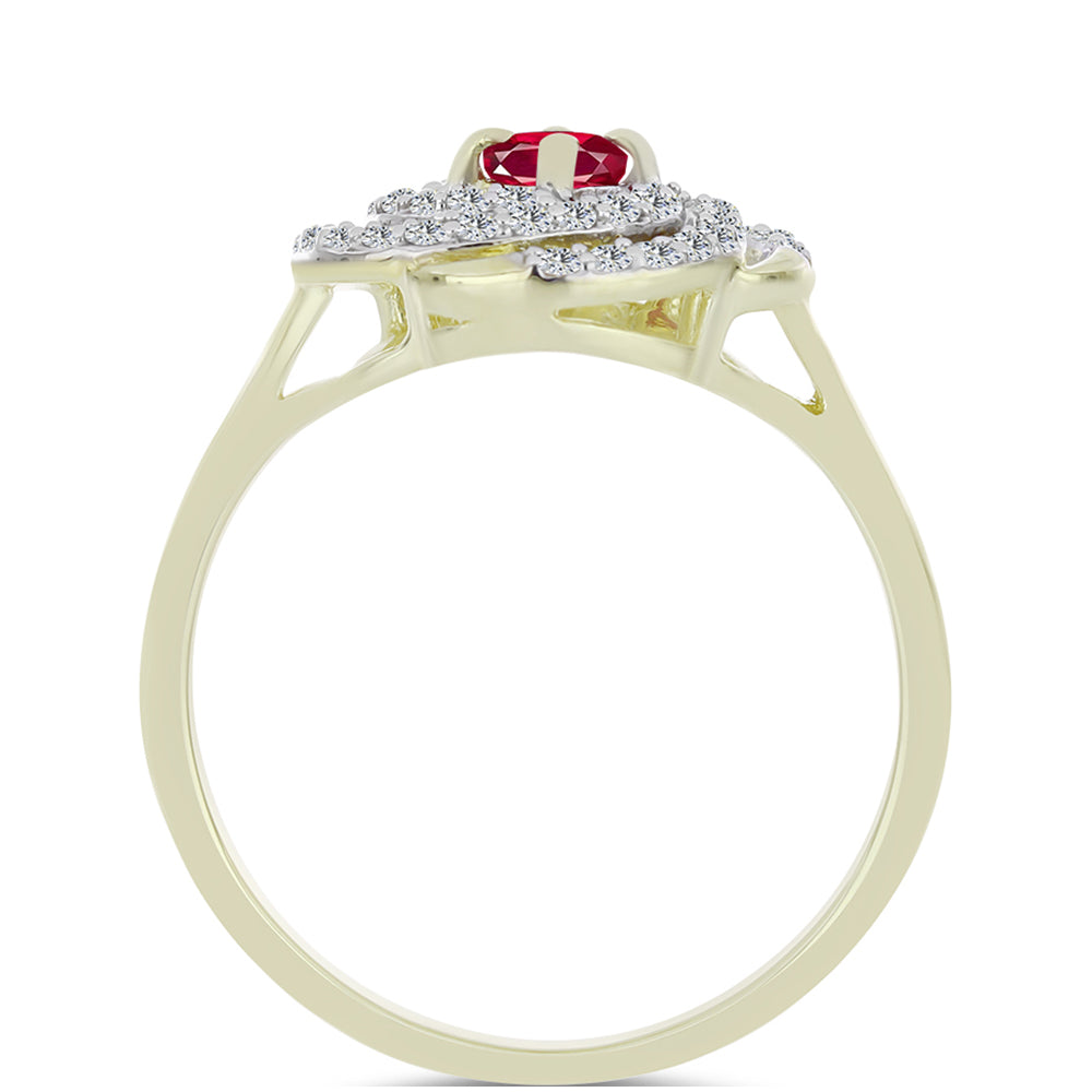 Pozlacené Stříbro 925/1000 - Prsten s Madagaskarským Rubínem a Bílým Topazem - Karátové číslo: 0.75. přibližná hmotnost: 3.11 gramů