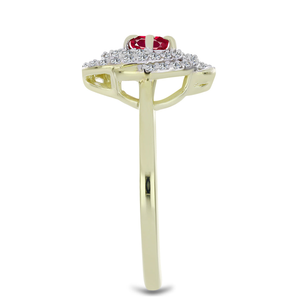 Pozlacené Stříbro 925/1000 - Prsten s Madagaskarským Rubínem a Bílým Topazem - Karátové číslo: 0.75. přibližná hmotnost: 3.11 gramů