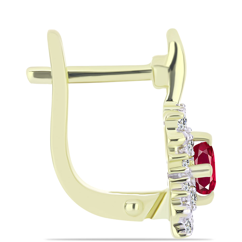 Pozlacené Stříbrné Náušnice s Madagaskarským Rubínem a Bílým Topazem 2 