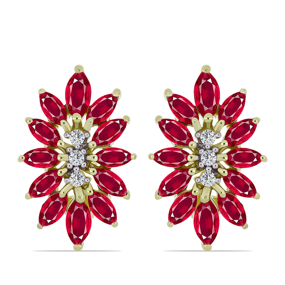Pozlacené Stříbrné Náušnice s Madagaskarským Rubínem a Bílým Topazem 1 