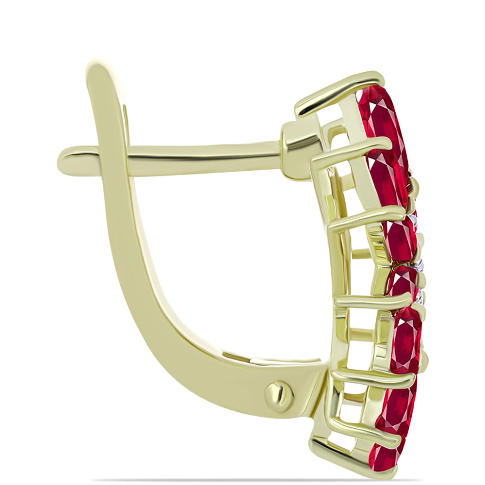 Pozlacené Stříbrné Náušnice s Madagaskarským Rubínem a Bílým Topazem 2 