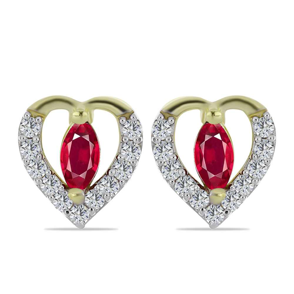 Pozlacené Stříbro 925/1000 - Náušnice s Madagaskarským Rubínem a Bílým Topazem - Karátové číslo: 0.6. přibližná hmotnost: 1.54 gramů