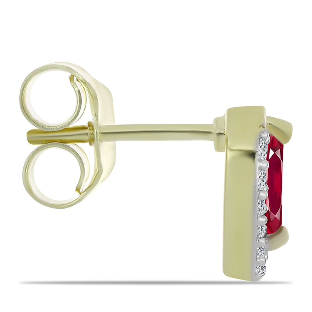 Pozlacené Stříbro 925/1000 - Náušnice s Madagaskarským Rubínem a Bílým Topazem - Karátové číslo: 0.6. přibližná hmotnost: 1.54 gramů 2 