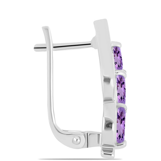 Stříbro 925/1000 - Náušnice s Rose de France Ametystem - Karátové číslo: 1.23. přibližná hmotnost: 5.35 gramů