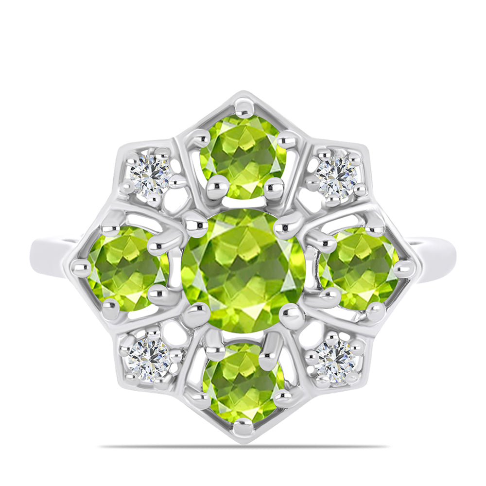 Stříbro 925/1000 Prsten s Čchang-pajským Peridotem a Bílým Topazem - Karátové číslo: 2.13. přibližná hmotnost: 3.93 gramů