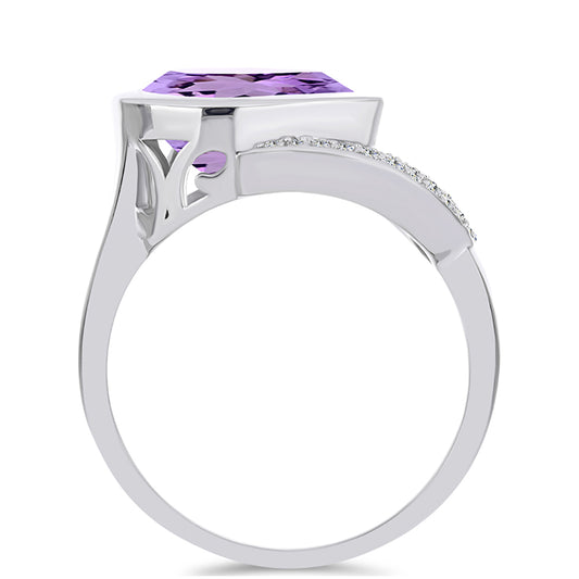 Stříbro 925/1000 - Prsten s Rose de France Ametystem a Bílým Topazem - Karátové číslo: 4.15. přibližná hmotnost: 5.92 gramů