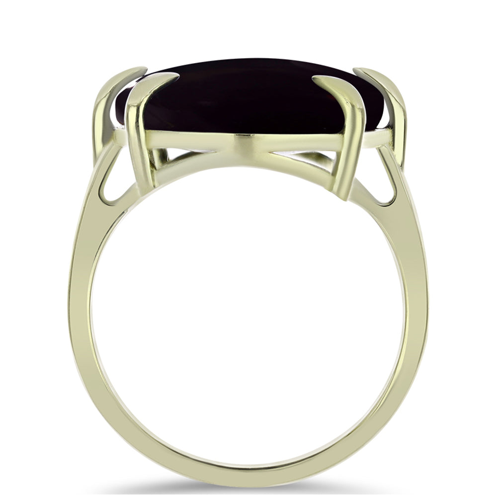 Pozlacené Stříbro 925/1000 - Prsten s Černým Suwarským Onyxem - Karátové číslo: 16.74. přibližná hmotnost: 6.5 gramů