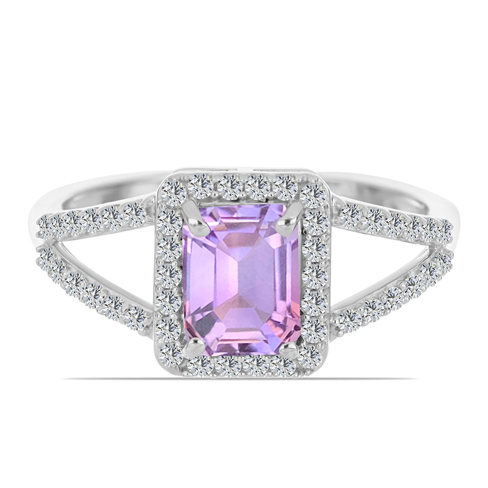 Stříbro 925/1000 - Prsten s Rose de France Ametystem a Bílým Topazem - Karátové číslo: 1.97. přibližná hmotnost: 2.96 gramů