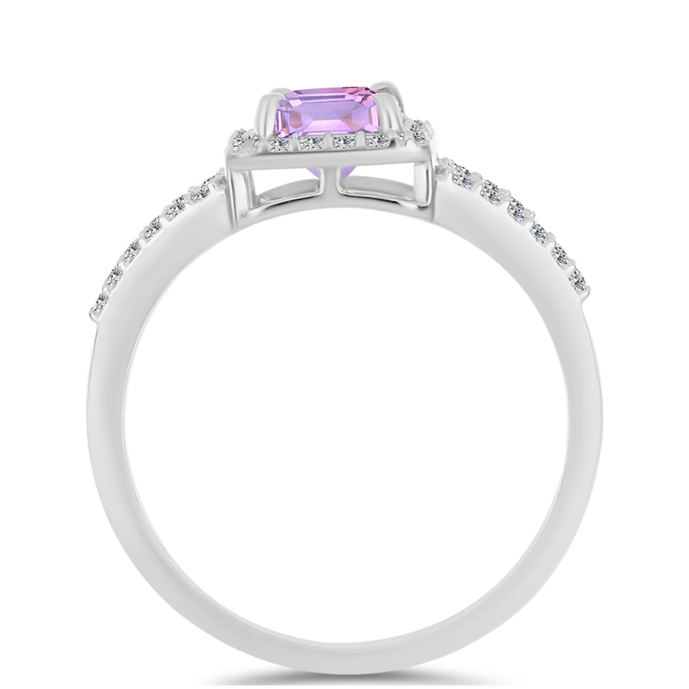 Stříbro 925/1000 - Prsten s Rose de France Ametystem a Bílým Topazem - Karátové číslo: 1.97. přibližná hmotnost: 2.96 gramů