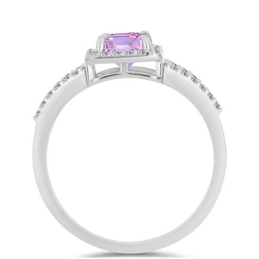 Stříbro 925/1000 - Prsten s Rose de France Ametystem a Bílým Topazem - Karátové číslo: 1.97. přibližná hmotnost: 2.96 gramů