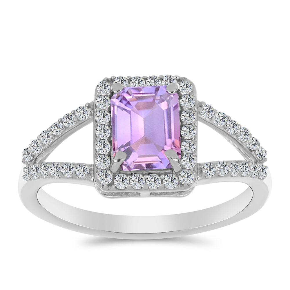 Stříbro 925/1000 - Prsten s Rose de France Ametystem a Bílým Topazem - Karátové číslo: 1.97. přibližná hmotnost: 2.96 gramů