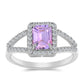 Stříbro 925/1000 - Prsten s Rose de France Ametystem a Bílým Topazem - Karátové číslo: 1.97. přibližná hmotnost: 2.96 gramů