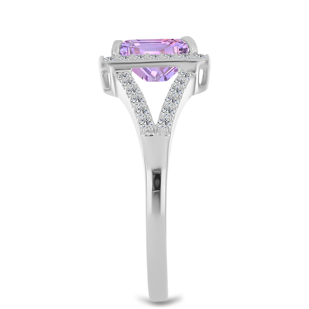 Stříbro 925/1000 - Prsten s Rose de France Ametystem a Bílým Topazem - Karátové číslo: 1.97. přibližná hmotnost: 2.96 gramů 4 