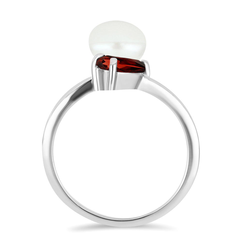 Stříbro 925/1000 - Prsten s Bartonským Granátem a Bílou Sladkovodní Perlou - Karátové číslo: 3.53. přibližná hmotnost: 3.54 gramů 2 