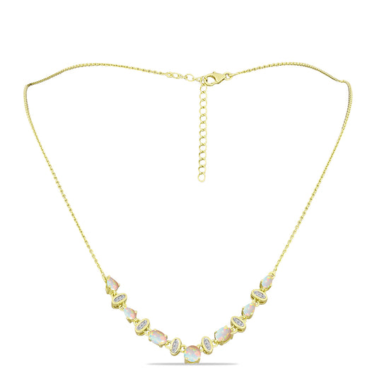 Pozlacený Stříbrný Náhrdelník s Etiopským Opálem z Lega Dembi a Bílým Topazem