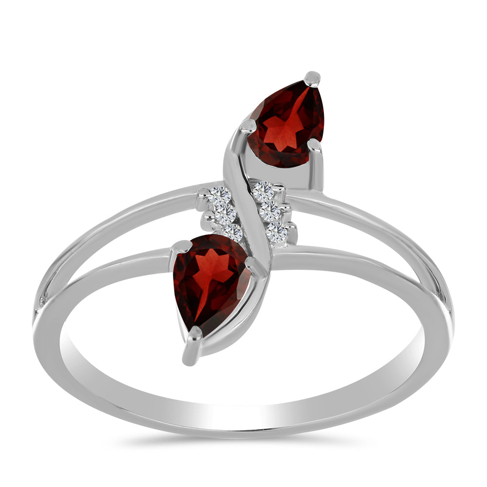 Stříbro 925/1000 - Prsten s Bartonským Granátem a Bílým Topazem - Karátové číslo: 1.01. přibližná hmotnost: 2.55 gramů