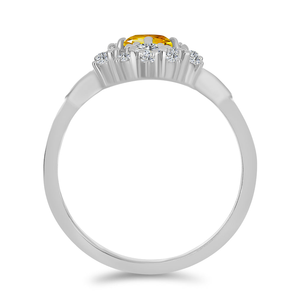 Stříbro 925/1000 - Prsten s Uralským Citrínem a Bílým Topazem - Karátové číslo: 1.08. přibližná hmotnost: 3 gramů 2 