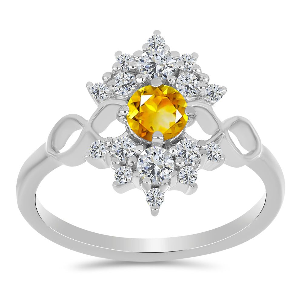 Stříbro 925/1000 - Prsten s Uralským Citrínem a Bílým Topazem - Karátové číslo: 1.08. přibližná hmotnost: 3 gramů 3 