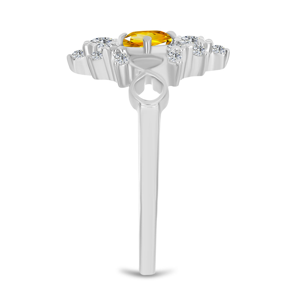 Stříbro 925/1000 - Prsten s Uralským Citrínem a Bílým Topazem - Karátové číslo: 1.08. přibližná hmotnost: 3 gramů