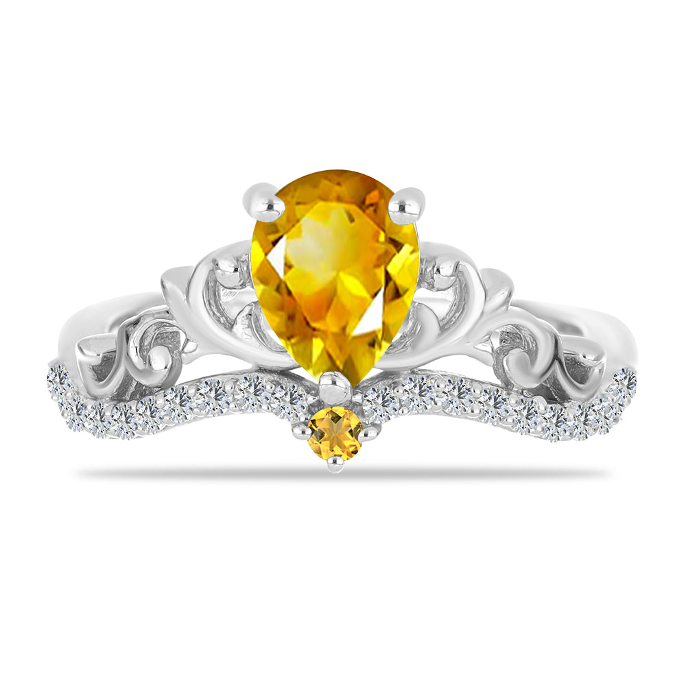 Stříbro 925/1000 - Prsten s Uralským Citrínem a Bílým Topazem - Karátové číslo: 1.11. přibližná hmotnost: 3.13 gramů