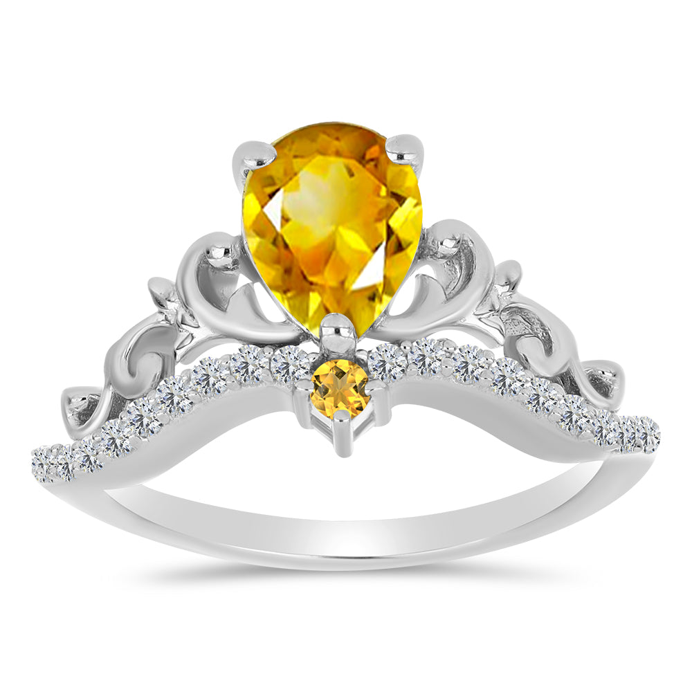 Stříbro 925/1000 - Prsten s Uralským Citrínem a Bílým Topazem - Karátové číslo: 1.11. přibližná hmotnost: 3.13 gramů