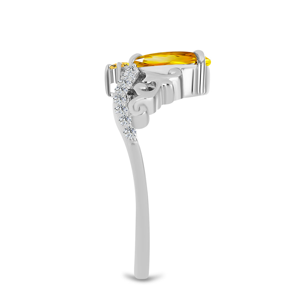 Stříbro 925/1000 - Prsten s Uralským Citrínem a Bílým Topazem - Karátové číslo: 1.11. přibližná hmotnost: 3.13 gramů
