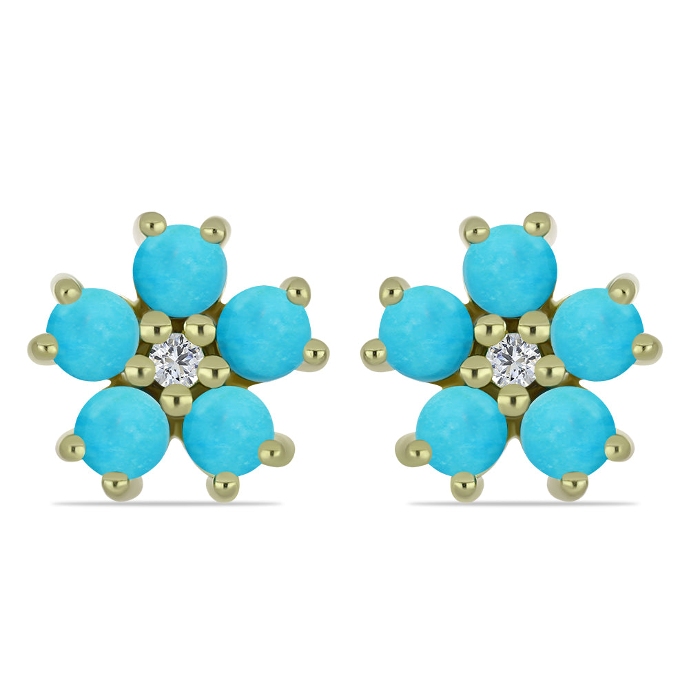 Pozlacené Stříbro 925/1000 - Náušnice s Tyrkysem Sleeping Beauty a Bílým Topazem - Karátové číslo: 1.27. přibližná hmotnost: 2.3 gramů