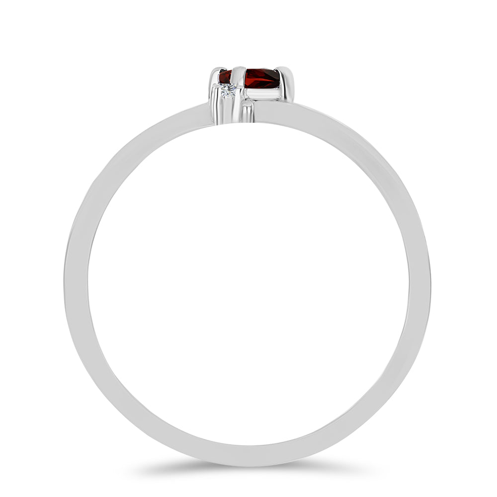 Stříbro 925/1000 Prsten s Bartonským Granátem a Bílým Topazem - Karátové číslo: 0.25. přibližná hmotnost: 1.59 gramů