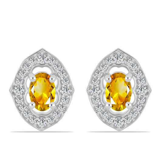 Stříbro 925/1000 - Náušnice s Uralským Citrínem a Bílým Topazem - Karátové číslo: 1.19. přibližná hmotnost: 3.85 gramů