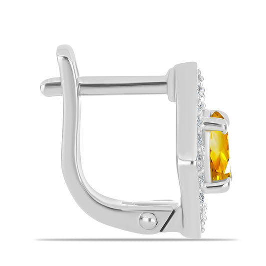 Stříbro 925/1000 - Náušnice s Uralským Citrínem a Bílým Topazem - Karátové číslo: 1.19. přibližná hmotnost: 3.85 gramů