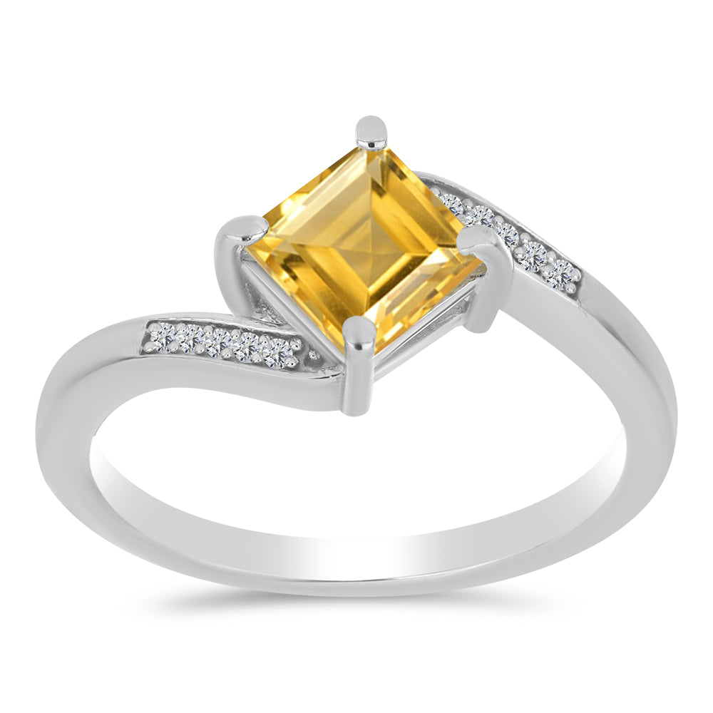 Stříbro 925/1000 - Prsten s Uralským Citrínem a Bílým Topazem - Karátové číslo: 1.21. přibližná hmotnost: 3.09 gramů