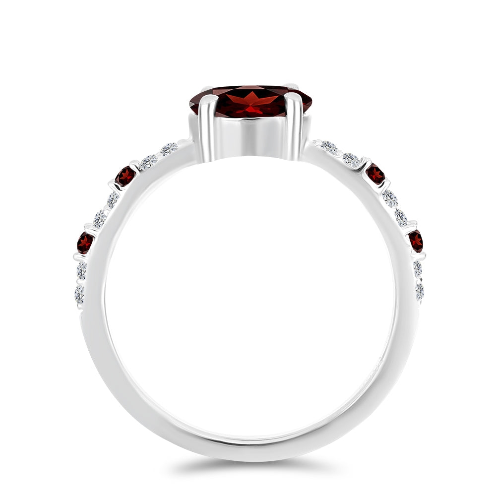 Stříbro 925/1000 Prsten s Bartonským Granátem a Bílým Topazem - Karátové číslo: 1.1. přibližná hmotnost: 1.82 gramů 3 