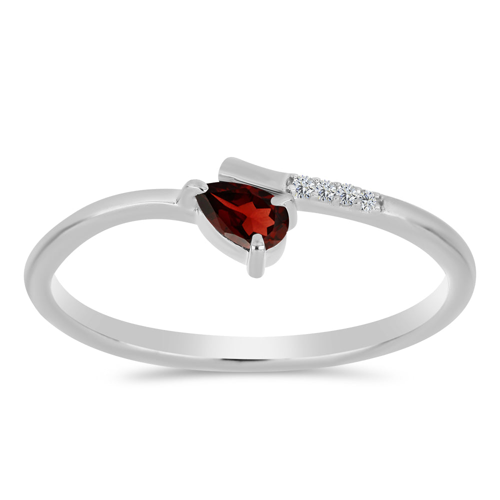 Stříbro 925/1000 - Prsten s Bartonským Granátem a Bílým Topazem - Karátové číslo: 0.28. přibližná hmotnost: 1.45 gramů 1 