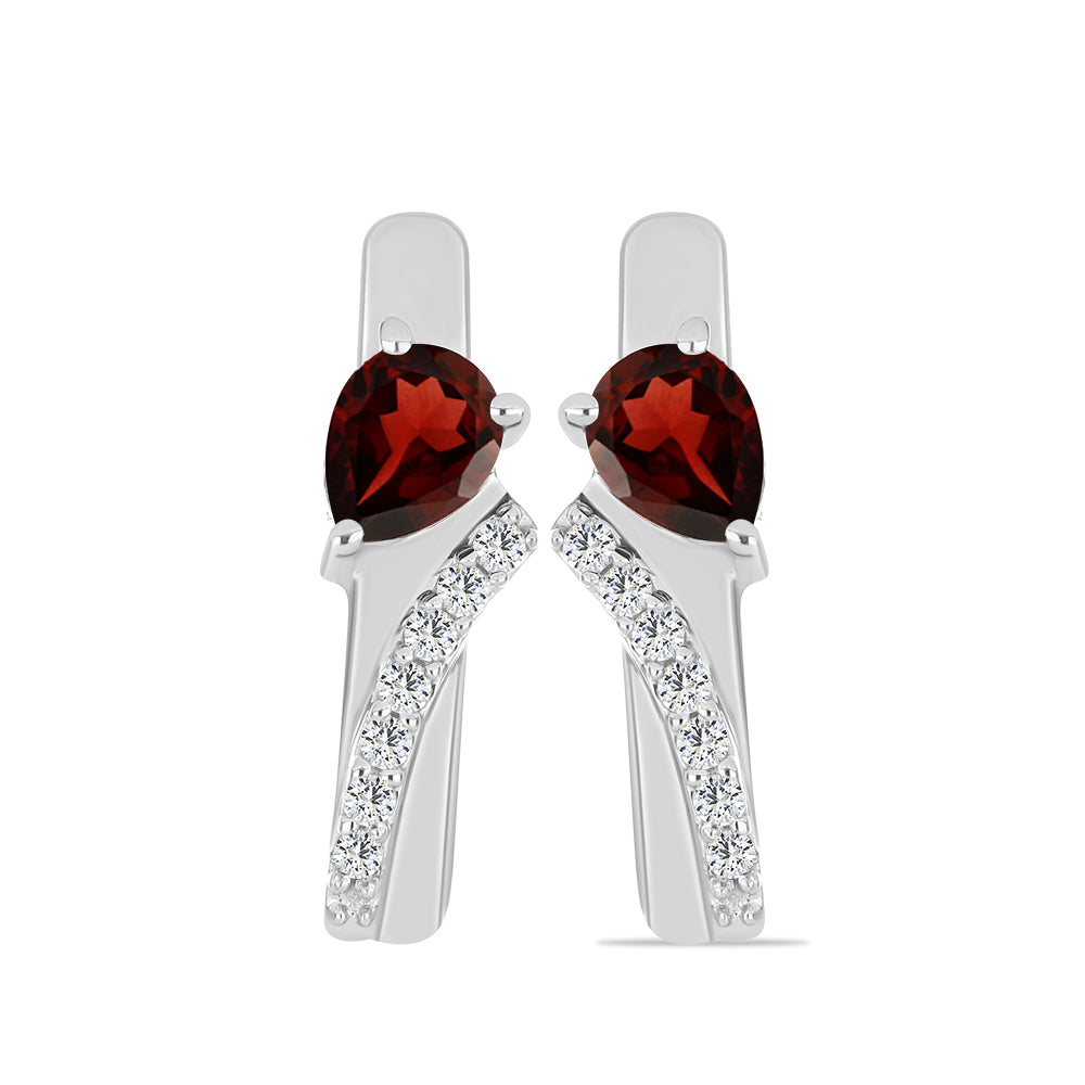 Stříbro 925/1000 - Náušnice s Bartonským Granátem a Bílým Topazem - Karátové číslo: 0.91. přibližná hmotnost: 3.6 gramů