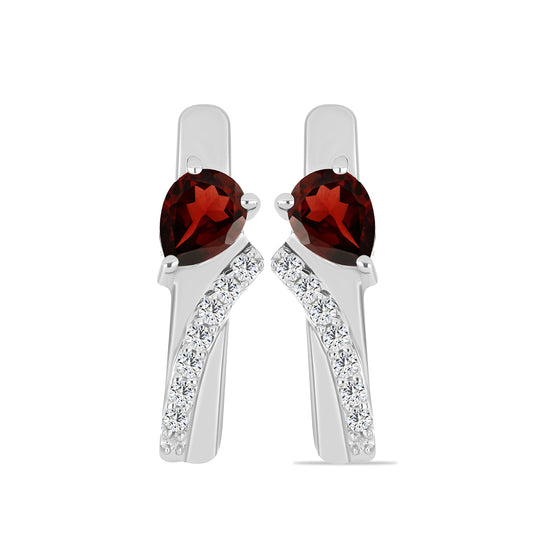 Stříbro 925/1000 - Náušnice s Bartonským Granátem a Bílým Topazem - Karátové číslo: 0.91. přibližná hmotnost: 3.6 gramů