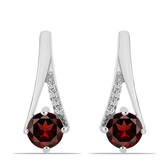 Stříbro 925/1000 Náušnice s Bartonským Granátem a Bílým Topazem - Karátové číslo: 1.22. přibližná hmotnost: 2.84 gramů