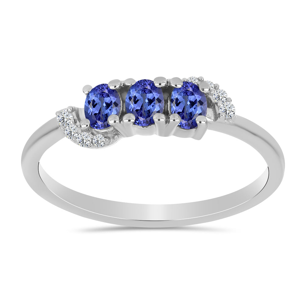 Stříbro 925/1000 - Prsten s Tanzanitem a Bílým Topazem - Karátové číslo: 0.59. přibližná hmotnost: 1.91 gramů