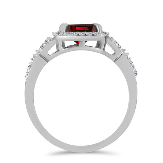 Stříbro 925/1000 - Prsten s Bartonským Granátem a Bílým Topazem - Karátové číslo: 3.03. přibližná hmotnost: 3.63 gramů