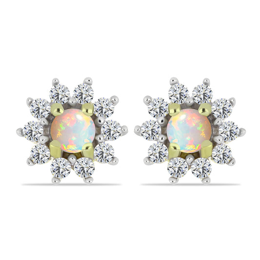 Pozlacené Stříbro 925/1000 - Náušnice s Etiopským Opálem z Lega Dembi a Bílým Topazem - Karátové číslo: 0.56. přibližná hmotnost: 1.41 gramů