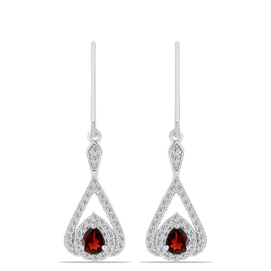 Stříbro 925/1000 Náušnice s Bartonským Granátem a Bílým Topazem - Karátové číslo: 1.42. přibližná hmotnost: 3.23 gramů