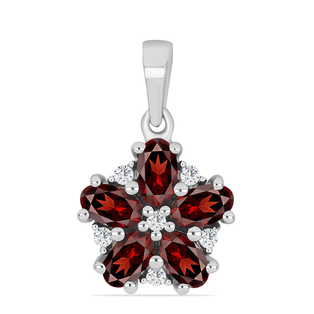 Stříbro 925/1000 - Přívěsek s Bartonským Granátem a Bílým Topazem - Karátové číslo: 1.61. přibližná hmotnost: 1.49 gramů