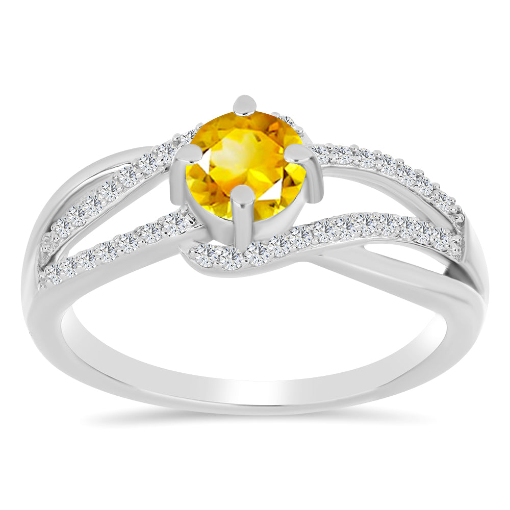 Stříbro 925/1000 - Prsten s Uralským Citrínem a Bílým Topazem - Karátové číslo: 1.1. přibližná hmotnost: 4.03 gramů 1 